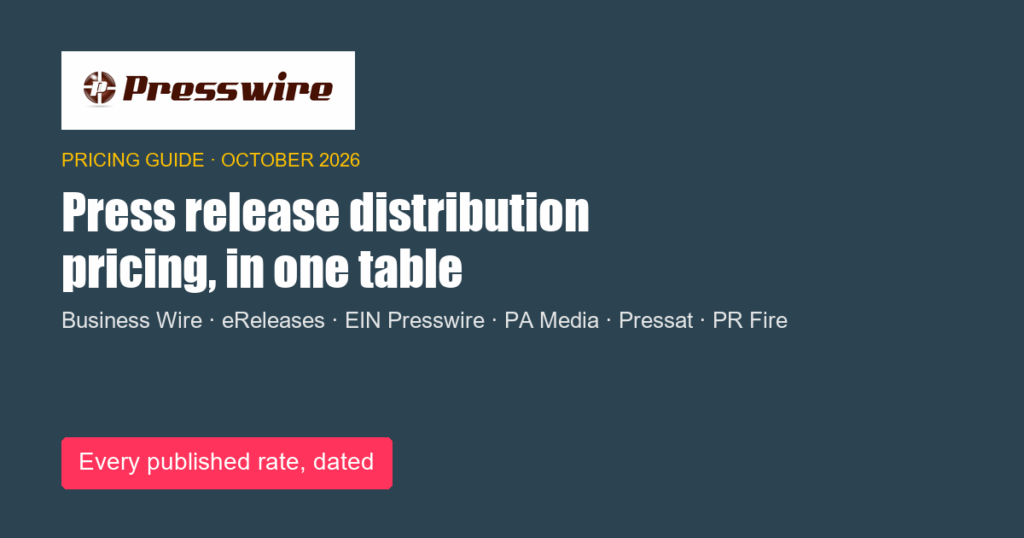 Press release distribution pricing: every published rate in one table. Presswire pricing guide, October 2026